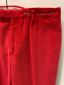 Mens, Casual Pants, VALENTINO, Cherry Red, Cotton, Solid, OPEN, W34, Corduroy, Zip Front, Hook Closure, F.F, 4 Pockets
