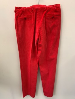 VALENTINO, Cherry Red, Cotton, Solid, Corduroy, Zip Front, Hook Closure, F.F, 4 Pockets