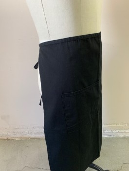 N/L, Black, Poly/Cotton, Solid, Twill, 1 Pocket with Skinny Sub Compartment for Pencil,  Self Ties at Waist