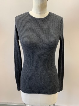 Womens, Top, THEORY, Dk Gray, Wool, P, Round Neck, Ribbed, 3/4 Sleeves