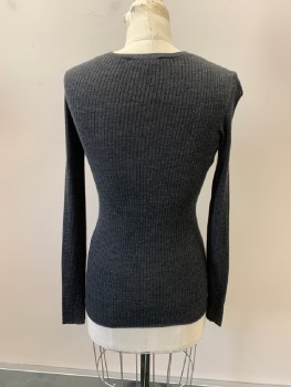 Womens, Top, THEORY, Dk Gray, Wool, P, Round Neck, Ribbed, 3/4 Sleeves
