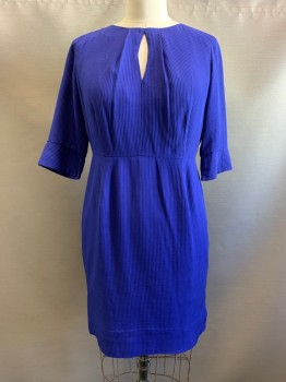 Autograph, Royal Blue, Silk, Solid, L/S, Round Neck with Keyhole, Back Zipper, Minor Hole on The Back