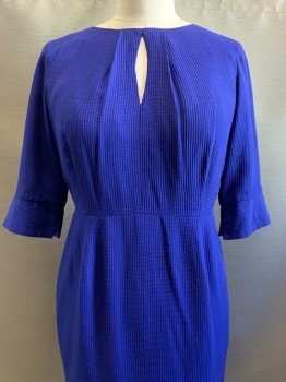 Autograph, Royal Blue, Silk, Solid, L/S, Round Neck with Keyhole, Back Zipper, Minor Hole on The Back