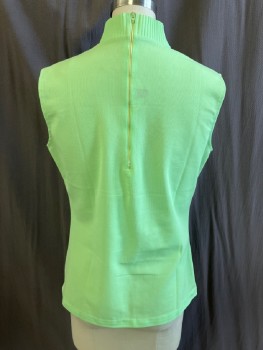 FRITZI, Lime Green, Polyester, Mock Pleated Neck, Sleeveless, Darts @ Bust, Zip Back