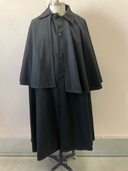 MTO, Black, Wool, Attached Capelet, C.A., B.F., Hem At Knee