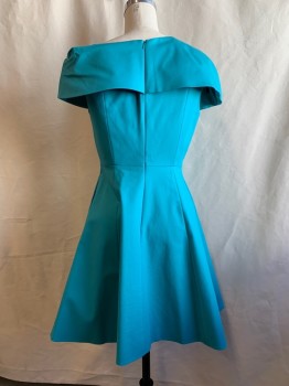 Womens, Cocktail Dress, KAREN MILLEN, Teal Blue, Cotton, Elastane, Solid, 8, One Strap, Asymmetrical Rounded Collar, Back Zip, 2 Pockets, Gored Skirt