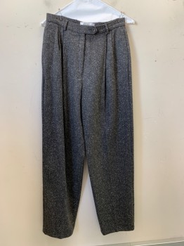 MAX MARA, Charcoal Gray, White, Wool, Cashmere, 2 Color Weave, Pleated, Zip Front, Side Pockets, Belt Loops,