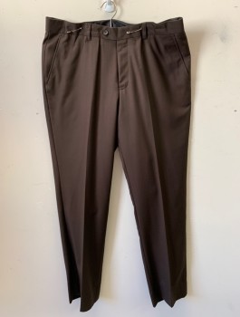 Mens, Slacks, GIORGIO FIORELLI, Dk Brown, Polyester, Viscose, Solid, I:34, W:36, Flat Front, Button Tab, Zip Fly, 4 Pockets, Belt Loops