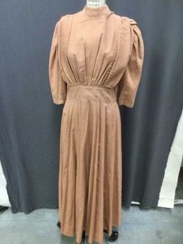 MTO, Clay Orange, Beige, Cotton, Made To Order, Faint Beige Four Dots In A Diamond Pattern, Over-dyed In Clay Orange, High Neck Collar, Short Sleeve,  Jumper-like Straps, Buttons and Hooks and Thread Loops Center Back, Condition Good, Pioneer, Working Woman, 3rd Class,