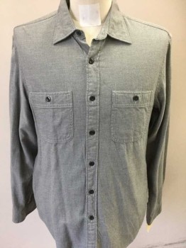 J CREW, Gray, Lt Gray, Cotton, Stripes - Diagonal , Long Sleeves, Button Front, Collar Attached, 2 Pockets,