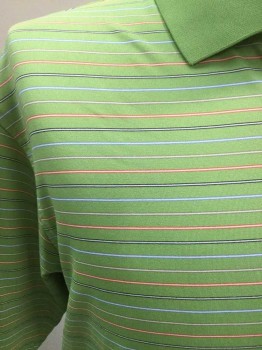 LONE CYPRESS, Lime Green, White, Orange, Lt Blue, Navy Blue, Polyester, Stripes - Horizontal , 3 Buttons,  Short Sleeves,