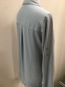 EXPRESS, Lt Gray, Polyester, Solid, Button Front, V-neck, Collar Attached, Long Sleeves, 2 Pockets,