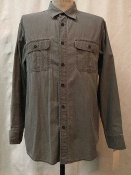OUTDOOR LIFE, Taupe, Cotton, Solid, Taupe, Button Front, Collar Attached, Long Sleeves, 2 Flap Pockets