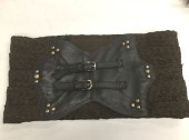 Unisex, Sci-Fi/Fantasy Belt, MTO, Brown, Polyester, Leather, Solid,  , 9" Fabric Texture, Pleased with Brown Leather Piece Front with 2 Short Belts & Buckles, Brown Lining