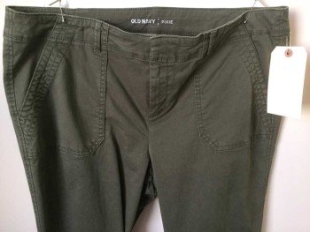 Womens, Pants, OLD NAVY, Olive Green, Cotton, Solid, 14, Flat Front, Camp Pockets, Fly Front, Belt Loops in Back