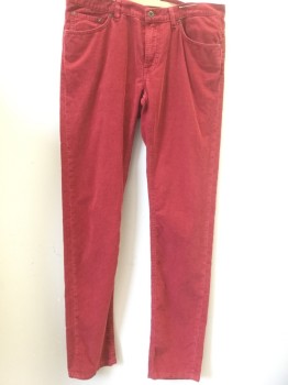 Mens, Casual Pants, GANT, Dusty Red, Cotton, Stripes - Vertical , 34, 36, Corduroy, Zip Fly, 4 Pockets.