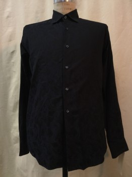 BUGATCHI, Navy Blue, Black, Cotton, Abstract , Navy, Black Abstract Print, Button Front, Collar Attached, Long Sleeves,