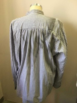 Mens, Historical Fiction Shirt, CLASSIC OLD WEST STY, White, Black, Gray, Cotton, Stripes, XL, Band Collar,  Long Sleeves, Button Front, Aged/Distressed, Aged Mark On Back