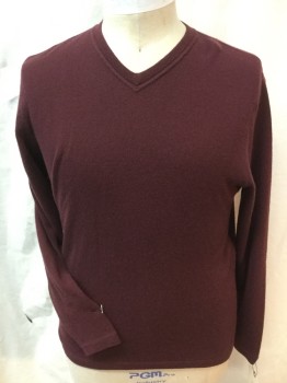 Mens, Pullover Sweater, 8100, Maroon Red, Solid, L, Maroon, V-neck, Long Sleeves,