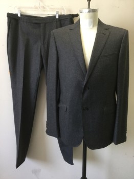 Z ZEGNA, Charcoal Gray, Wool, Heathered, Single Breasted, Collar Attached, Notched Lapel, 3 Pockets, 2 Buttons