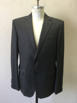 Z ZEGNA, Charcoal Gray, Wool, Heathered, Single Breasted, Collar Attached, Notched Lapel, 3 Pockets, 2 Buttons