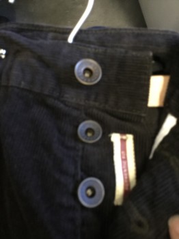 Mens, Casual Pants, JOHN VARVATOS, Dk Brown, Cotton, Solid, 34/33, Corduroy, Jean-cut, Brass Button Front, 5 Pockets