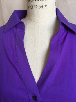 ELIE TAHARI, Purple, Wool, Solid, Hand Top Stitch on V-neck with Collar Attached, Long Sleeves Cuffs & Front Center, Button Front,