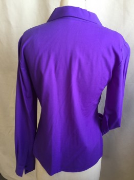 ELIE TAHARI, Purple, Wool, Solid, Hand Top Stitch on V-neck with Collar Attached, Long Sleeves Cuffs & Front Center, Button Front,