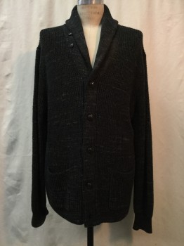Mens, Cardigan Sweater, POLO, Charcoal Gray, Cotton, Heathered, L, Heather Charcoal Gray, Button Front, Shawl Collar Attached, 2 Pockets,