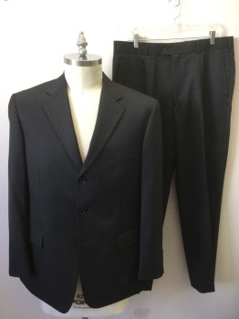 KENT & LLOYD, Charcoal Gray, Wool, Polyester, Solid, Single Breasted, Notched Lapel, 3 Buttons, 3 Pockets
