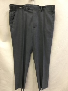 ALFANI, Heather Gray, Polyester, Wool, Heathered, Flat Front, Zip Front, 4 Pockets