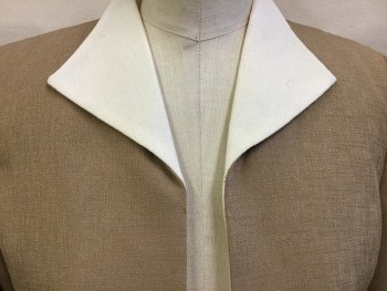 AMANDA SMITH, Lt Brown, Cream, Polyester, Solid, Jacket:  Light Brown Woven, Cream Lining, Cream Collar Attached & Long Sleeves Cuffs, Open Front, with Matching Skirt