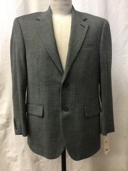 CHAPS RALPH LAUREN, Gray, Black, Wool, Herringbone, Single Breasted, Notched Lapel, 2 Buttons,  3 Pockets,