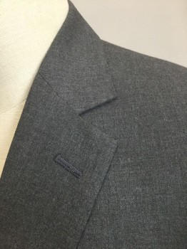 J.FERRAR, Gray, Polyester, Viscose, Solid, Single Breasted, Notched Lapel, 2 Buttons, 3 Pockets, Lining is Gray and White Micro-Stripes