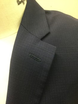 JOS A. BANK, Navy Blue, Wool, Grid , Self Grid Texture, Single Breasted, Notched Lapel, 2 Buttons, 3 Pockets, **Has a Double