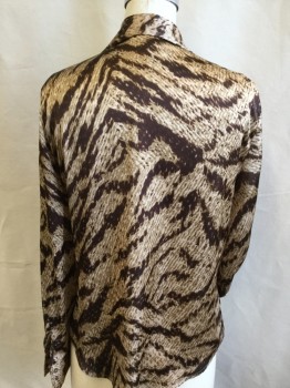 JONES NY, Brown, Khaki Brown, Beige, Polyester, Animal Print, Collar Attached, 2 Pockets with Flap, Long Sleeves,