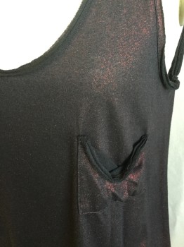 SILENCE & NOISE, Black, Red, Polyester, Rayon, Heathered, Black/red Shimmer, Double Raw Edge Scoop Neck, 1" Straps, 1 Small Pocket, Flair Bottom