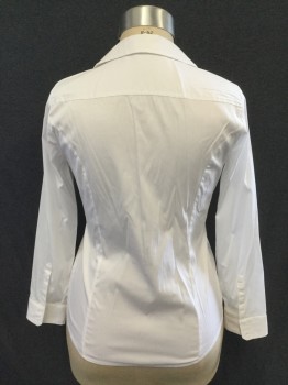 EXPRESS, White, Cotton, Nylon, Solid, Button Front, Collar Attached, Long Sleeves, Cuff, Princess Seams