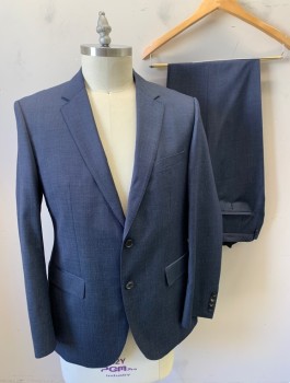 HUGO BOSS, Slate Blue, Gray, Wool, Stripes - Micro, Single Breasted, Notched Lapel, Hand Picked Stitching on Lapel, 2 Buttons, 3 Pockets