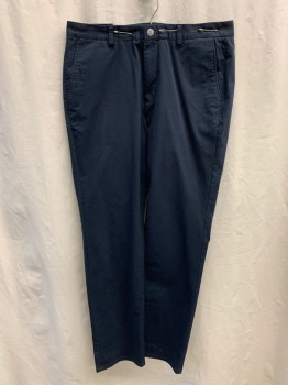 Mens, Casual Pants, BONOBOS, Navy Blue, Cotton, Solid, 34/34, Side Pockets, Zip Front, Flat Front