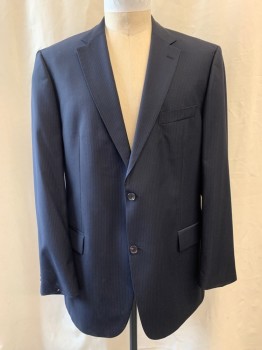 HUGO BOSS, Navy Blue, Blue, Wool, Stripes - Pin, Notched Lapel, Single Breasted, Button Front, 2 Buttons, 3 Pockets