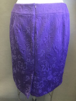 NIPON BOUTIQUE, Royal Purple, Polyester, Cotton, Solid, Floral, Center Back Zipper, Center Back Slit, Quilted Floral Motif