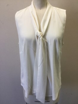 Womens, Top, ANN TAYLOR, Cream, Silk, Solid, S, Sleeveless, Pull Over, Self Tie Neck