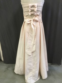 NICOLE MILLER , Lt Pink, Polyester, Nylon, Solid, Strapless, Very Light Pink Sheen, Crepe Taffeta, Twisted Neck Line Front, with 3 Cut-out Bow Tie Work Detail Back, Self Tie Belt, A-Line, Side Zip