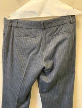 ELIE TAHARI, Navy Blue, Gray, Wool, Elastane, Herringbone, Low Rise, Wide Leg, Zip Fly, 1.5" Wide Self Waistband, 4 Pockets, Belt Loops, 2000's