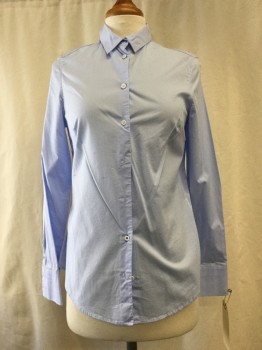 MANGO, French Blue, Cotton, Elastane, Solid, Button Front, Collar Attached, Long Sleeves,