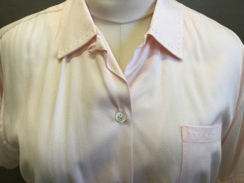 LINDA ST JOHN, Lt Pink, Rayon, Solid, S/S, Button Front, Collar Attached, 1 Pocket