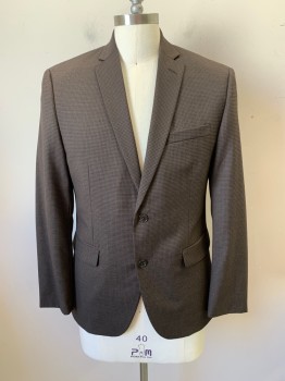 BAR III, Dk Brown, Brown, Burnt Orange, Polyester, Wool, Plaid, Notched Lapel, Single Breasted, Button Front, 2 Buttons, 1 Chest Pockets, 2 Pockets, Double Back Vent