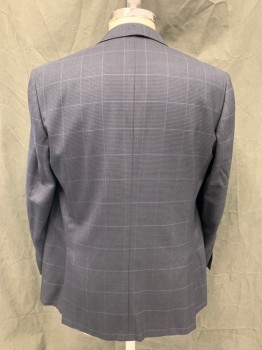 CANALI, Charcoal Gray, Black, Blue, Silk, Wool, Houndstooth, Grid , Single Breasted, Collar Attached, Notched Lapel, 3 Pockets, 2 Buttons