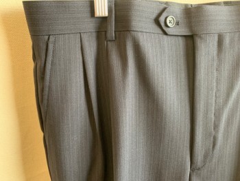 JOSEPH & FEISS, Midnight Blue, White, Wool, Stripes - Pin, Double Pleats, Button Tab Closure, Zip Fly, 4 Pockets, Belt Loops